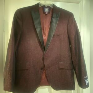 Savile Row Men’s Tuxedo Blazer Jacket Savoy Burgundy Black Print Slim New 44R